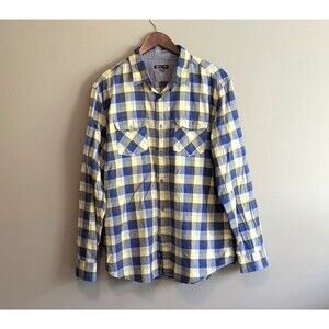Gap Men’s Large Lightweight Plaid Button Up Shirt Blue Yellow Long Sleeve